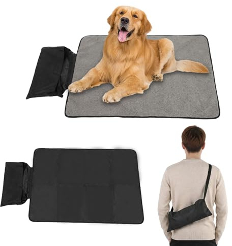 Portable Pet Blanket, 100x70cm Foldable Waterproof Dog Travel Mat Reversible Floor Plush Mat Machine Washable Large Dog Mats Anti-Slip Bottom and Storage Bag for Dog Cat Indoor Outdoor Camping