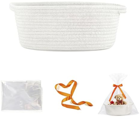 Cesta de regalo vacía, cesta de mimbre para regalos con bolsas de regalo y cintas, cesta de regalo vacía para baby shower, cumpleaños, boda, pascua, acción de gracias (blanco)