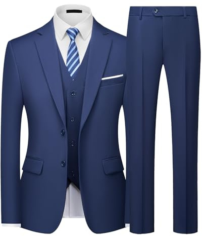 Traje Hombre 3 Piezas Slim Fit Traje Hombre Elegante 2 Botones Chaqueta Chaleco Pantalón Traje Formal Business Boda Oficina Evento Fiesta Smoking Clásico Moderno Azul Marino M