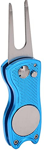 DANAIXZ Herramienta Profesional de Divot de Golf de Acero Inoxidable Tenedor Verde de Golf de Metal Plegable con Marcador de Bolas para reparación de Campos de Golf Aleación de Aluminio (Azul)