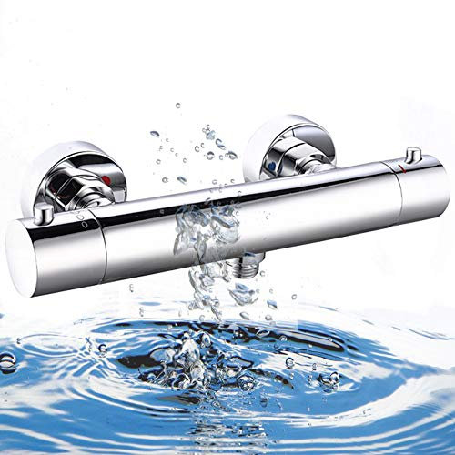 Elbe®Miscelatore termostatico doccia con protezione superficiale contro le scottature, miscelatore doccia in ottone, cromato, con pulsante di sicurezza a 38°C