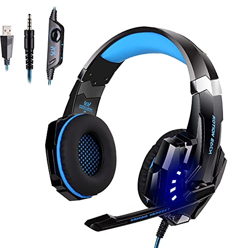 PIPRE Stereo Gaming Headset for PS4 PC Xbox One PS5 Controller, Noise Cancelling Over Ear Headphones with Mic, LED Light, Bass Surround, Soft Memory Earmuffs for Laptop Mac Nintendo NES Games