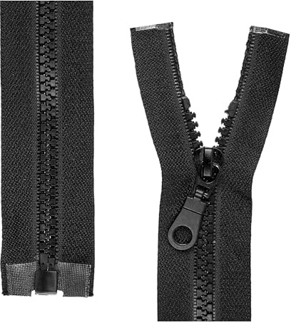 Teilbarer Reißverschluss, 2 Stück, 65 cm Schienenlänge, in Schwarz, 1-Weg offenes Ende #5, 5,75 mm Schienenbreite, 34 mm Bandbreite, Ersatz Reissverschluss Kunststoff, Kunststoffreissverschluss # 5