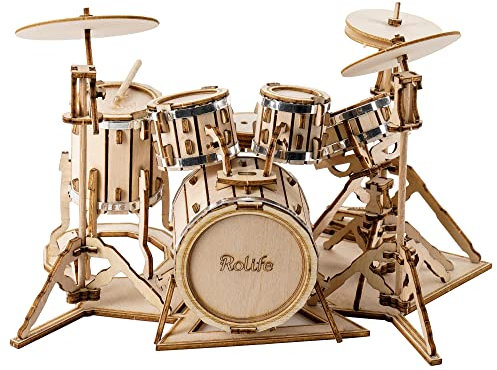 Rolife Holzpuzzle Erwachsene 3D Schlagzeug Modellbau Holzbausatz für Erwachsene Teenager Musikinstrumente 246 Teilen, Drum kit