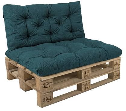 POKAR pallkuddar med vacker quiltning, set om 2: 1x sittdyna 120x60cm + 1x ryggkudde 120x60cm, pallkuddar, pallsoffa, inuti och utvändigt, utan pallar, mörkgrön