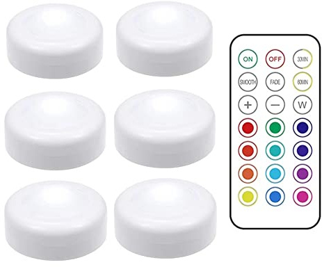SagaSave Underskåp kökslampor batteridriven LED trådlös med fjärrkontroll, dimbar LED under skåp lampor för kök vardagsrum, 6 lampor