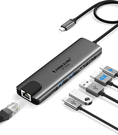 Lemorele 6-in-1 USB C Hub with Ethernet, Aluminium Docking Station Multiport Adapter with 4K@60Hz, Gigabit Ethernet, 2 USB 3.0, USB C Data Port,100W PD Charging for Lenovo Surface Macbook Laptop