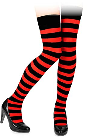 Acan Medias rojas con rayas negras para jóvenes y adultos, complemetos de disfraces para carnaval, halloween u otras celebraciones. 165/180 cm