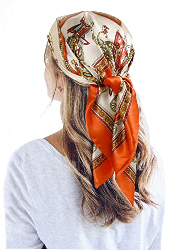 QBSM 35'' Satin Large Square Head Scarf Silk Feeling Neck Scarves Hair Sleeping Wrap Lightweight Headscarf for Women