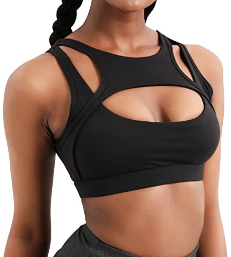 Reggiseno Sportivo Donna Reggiseno Senza Ferretto Reggiseno Bra Comoda Push up con Imbottito Rimovibili New Reggiseni per Allenamento Running Boxing Yoga(Nero, XXL)