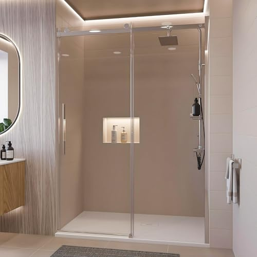 Porte de douche coulissante en verre transparent H195 8mm anticalcaire EUCLIDE - 160