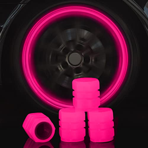 Lot de 4 Bouchons Valve Pneu Voiture Fluorescents, Bouchons de Tige de Valve de Pneu de Voiture Lumineux Universels Capuchon Anti-poussière de Voiture pour Auto, SUV, Moto, Camion (Rose-4 Pcs)