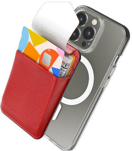 Sinjimoru Rutschfester Magnetischer Handy Kartenhalter kompatibel mit MagSafe Wallet, Kreditkarten Portemonnaie Handy Wallet mit Magnet Card Holder für iPhone 16 15 14 13 12 Reihe. M-Flap Rot