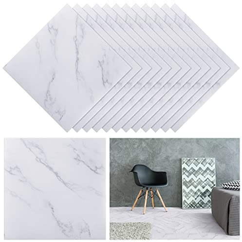 Spiareal 48 Pieces Peel and Stick Floor Tiles Vinyl Flooring 12 x 12 Inch Stick on Floor Tile Self Adhesive Waterproof DIY for Bathroom Kitchen Bedroom Living Room(White Marble)