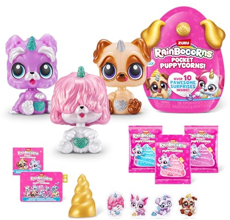 Rainbocorns Pocket Puppycorns, Surprise Collectible, miniatyrfigurer, söt valpleksak (3 pack) överraskningsleksak samlarobjekt, valp, färg, liten, 9284