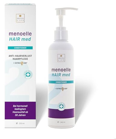 menoelle® HAIR med CONDITIONER - Gegen Haarverlust. Bei strapaziertem Haar in den Wechseljahren. Mit EstroG-100, Koffein, Biotin, Panthenol, Keratin, Kollagen, Seide. 240 ml.