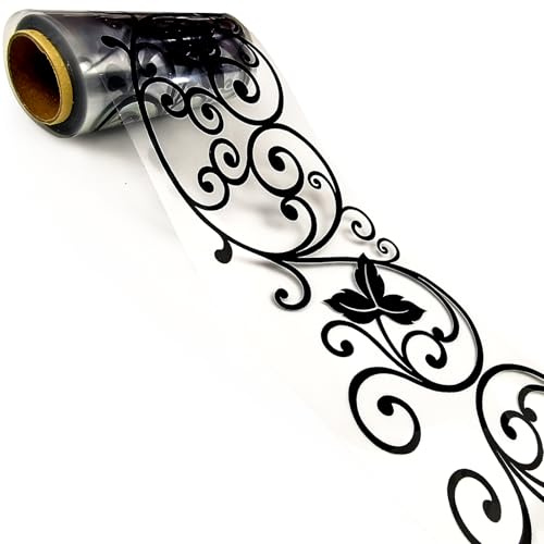 YIFU LIFE Transparent Floral Lace Peel and Stick Wallpaper Border, Black Leaves Self Adhesive Vinyl Mirror Glass Window Tile Shop Display Removable Waterproof Wallpaper Borders 3.93×32.8ft