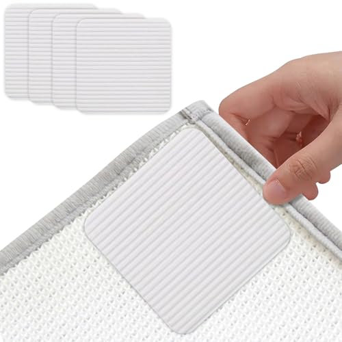 4pcs Grippers for Rug, Non Slip Washable Rug Tape Grip Carpet Corner, Stop Mat Slipping on Laminate Floor Vacuum Tech Grippers for Mat Carpet Grips for Area Rug Flat on Hardwood Floors and Tiles