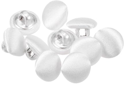 QUARKZMAN 10pcs Botones Cubiertos de Tela, 10mm 16L Botones Redondos de Costura de Tela Algodón Broche Vástago Metálico para Trajes, Vestidos, Blusas y Suéteres, Blanco