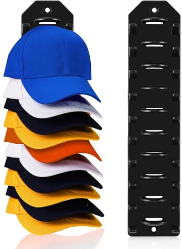 HuaJiao 2 Pack Hat Organizer for Baseball Caps, Hats Racks for Wall Cap Holder Hold Up to 20 Hats Wall Mounted Hat Hooks Hanger for Door Closet(Black)