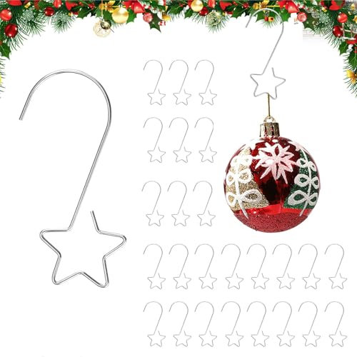 Dwafill 100 Stück Weihnachtskugel Haken mit Stern, S-Haken mit Stern, Christbaumkugeln Aufhänger Weihnachtskugel, Metallhaken Dekohaken, Perfekt für Weihnachtskugeln (Silver)