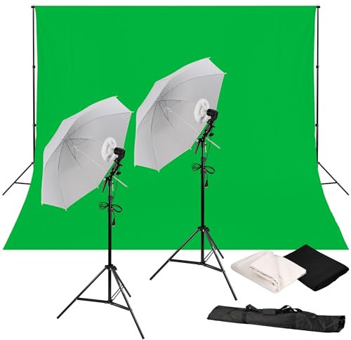 Set fotografico LED Bresser con fondale 3x3?m, 2 lampade da 60W, 3 teli, borsa inclusa
