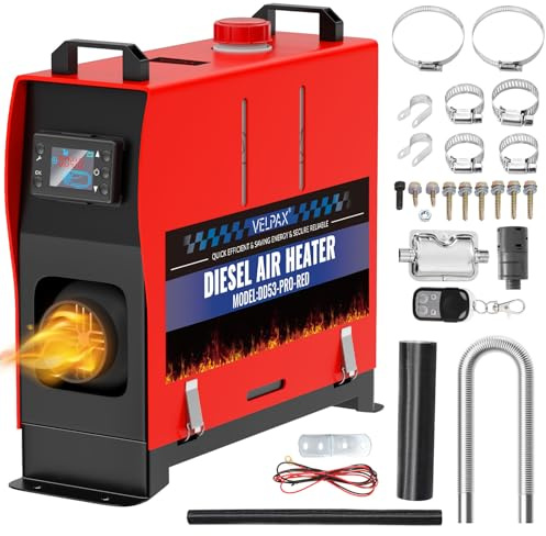VELPEX Chauffeur Diesel 8KW 110VChauffeur à air Diesel Portable, avec Télécommande Grand écran LCD,Intelligente Télécommande 18-40°CRéglable,pour RV Yacht, Camion, Famille,Bateau,etc(Red)