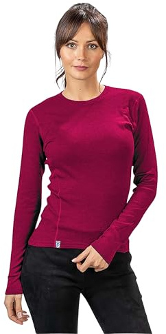 ALPIN LOACKER 100 Merino Camiseta de Manga Larga para Mujer, 230 g/m2, Ropa Interior de Lana Merino, Manga Larga, para Senderismo al Aire Libre y Deporte, Frutas del Bosque, M