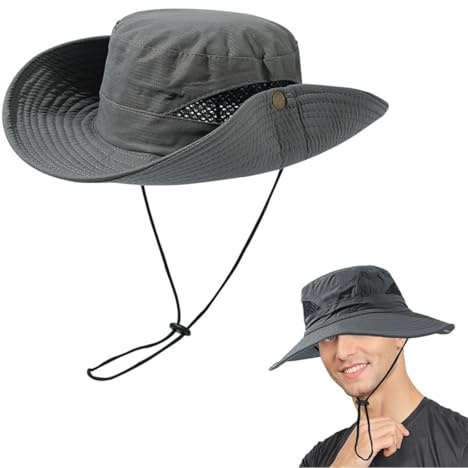 Bangbobi Solhatt för män UV-skydd - herr bred brätte vandring hatt solskydd utomhus - safarihatt för män - fiskarhatt herr, Grå
