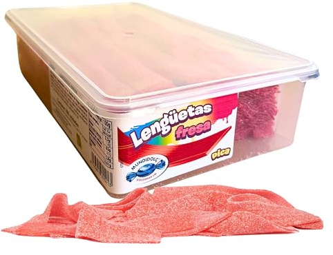 MUNDIDOLÇ Lenguas de Fresa. Chuches Acidas. 200 Unidades de Sabores Frutales. Golosinas y Chucherias. Gominolas Celebraciones, Cumpleaños y Halloween (Fresa)