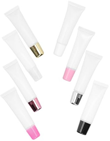 Ipetboom Air Lip Glaze Squeeze Travel Tube Dispensing Bottle 8pcs Candy Color Squeeze Lip Gloss Tubes 15ml Fuchsia Rose Refillable Lipstick Containers for DIY Lip Color and Balm