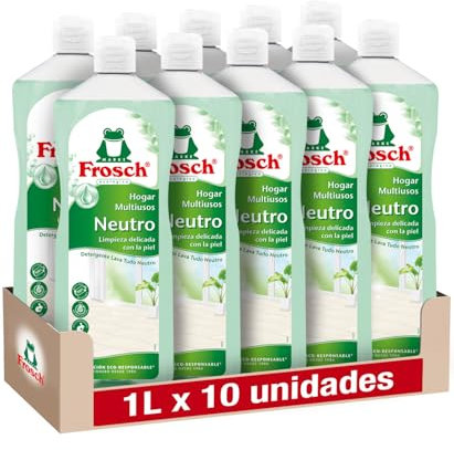 Frosch - Limpiador Multiusos de Hogar Ecológico con pH Neutro, Limpia Todas las Superficies y Cuida la Piel - Resultado Brillante y Duradero - Pack 10uds x 1L