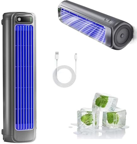 Mini Climatiseur Portable, Rafraichisseur D'air Silencieux USB Rechargeable Sans Fil avec 3 Vitesses, Air Cooler pour Chambre Bureau Cuisine Voiture, Clim Portative Été Intérieur/Extérieur