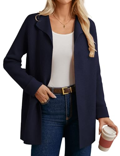 GRACE KARIN Cardigan da donna a maniche lunghe in maglia con grande risvolto, maglione di media lunghezza aperto sul davanti, blu navy, XXL
