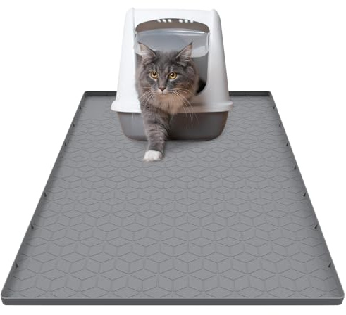Katzenklo Matte, Katzenstreu Matte, 56 * 86cm Katzenmatte, Matte Katzenklo, Silikonmatte katzenstreumatte, Katzenklo Unterleger zu Reinigen, Rutschfeste Katzenmatte für Den Boden, Grau