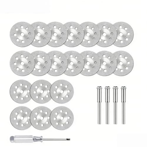 Diamant Trennscheiben, Trennscheibe (22mm) für Rotationswerkzeug Zubehör,Mit Schraubendreher Mini Diamantscheibe mit 4 Stück 3 mm Dorn für Stein Glas Fliese Holz (20 Stück)