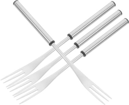HEALEEP Forchette per Fonduta in Acciaio Inox 304 Set da 4 Punte a Tre Denti Resistenti al Calore, Lunghe per Formaggio, Cioccolato e Barbecue, per Riunioni e Cucina Domestica