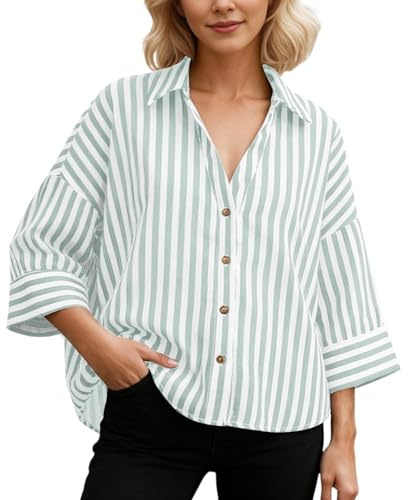 Camisa para mujer, elegante, monocolor, blusa para mujer, sin arrugas, sin planchado, talla grande, blusa con cuello básico, blusas., verde, M