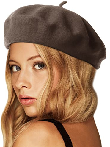 Wheebo Cappello Berretto in Lana, Berretto Invernale in Stile Francese Tinta Unita per Donne Ragazze Signora …, Marrone, Taglia Unica