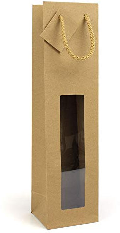 Bolsa para 1 botella de vino espumoso con cordón textil y ventana, 100 x 90 x 385 mm, 10 unidades, color natural