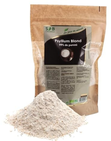 SFB Laboratoires Psyllium Blond Bio 500g – Fibres Naturelles pour une Digestion Saine et un Transit Régulier – Téguments Purs à 99% – Certifié Biologique, Adapté Régime Vegan et Sans Gluten