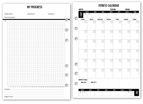 A5 Fitness Calendar Refill Insert, 5.83″ x 8.27″, Fits 6-Rings Binders - Filofax, LV GM, Moterm, Choice of Quantity