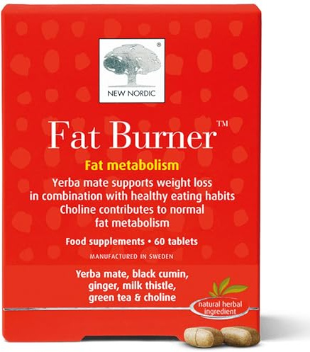 New Nordic Fat Burner, 1 Month Supply, Supports Slimming & Weight Loss with Yerba Mate & Green Tea for Women & Men, 60 Tablets