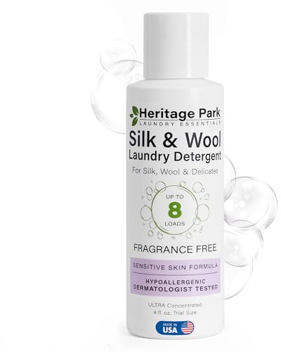 Heritage Park Silk & Wool Fragrance Free, Hypoallergenic, pH-Neutral Laundry Detergent - Dermatologist-tested, Sensitive Skin-Friendly, Enzymes-Free, Ultra Concentrated (4 Fl Oz)
