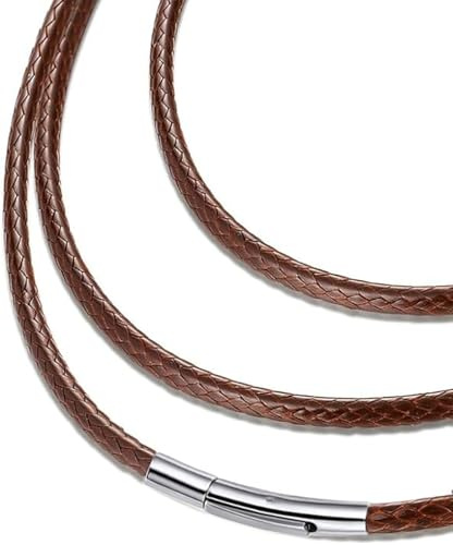 IOYYIO Flexible 2MM/3MM/4MM ，16 to 42 Waterproof Braided Leather Chain Cord Necklace for Men/Women, Brown/Black Rope Chain for pendant (Gift Box)