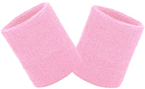 Wristbands Sweatbands Wrist Men Women 2 PCS Sports Sweat Bands for Gym Sports Tennis Running Exercise Basketball Moisture Wicking (Size: 3.15 x 3.15 inches) (2 pcs -Pink)
