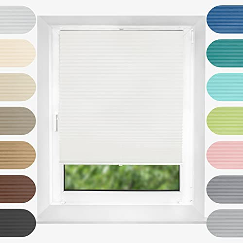 Birrke Plissee Ohne Bohren Klemmfix 60x220 cm - Fenster Plisseerollo mit Bequemer Oben-Unten Funktion - Plissees für Sonnenschutz und Sichtschutz - Einfache Montage - Snowy White, Weiß