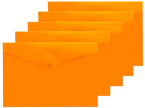 eco-eco A4+ 50% recycelte transparente Druckknopf-Dokumentenmappe aus Kunststoff (5 Stück), orange, eco035ORANGE