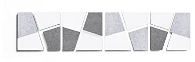 SILENT4® Schallabsorber Wand Set DIVID, 16 Elemente aus Akustikvlies, Klebemontage, Akustikbild Weiß Grau, besserer Sound durch Akustikplatten für Büro, Homeoffice und Gaming