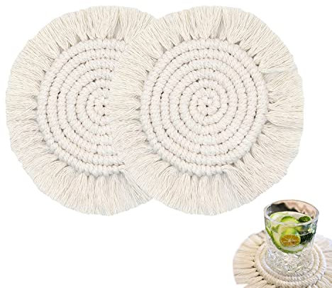 Sottobicchiere assorbente per bevande Boho Set di sottobicchieri in cotone con nappe fatte a mano adatto a tutti i tipi di tazze 2 pezzi